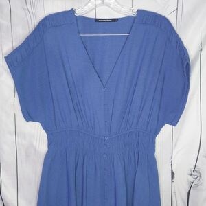 Monoprix Femme Smocked V-Neck Button-Front Cottagecore Maxi Dress
